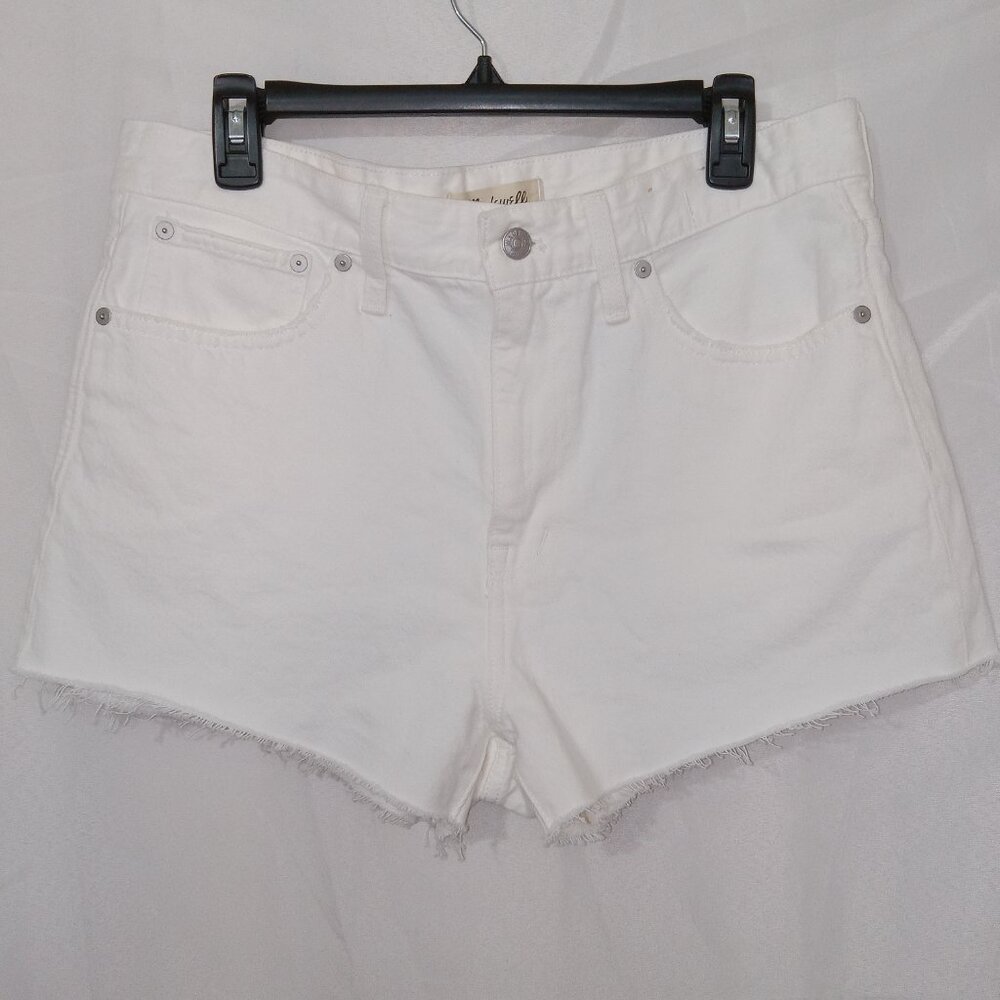 Madewell White Denim Shorts Womens 29 Relaxed Fit Raw Hem Button Fly 3" Inseam - Picture 2 of 16